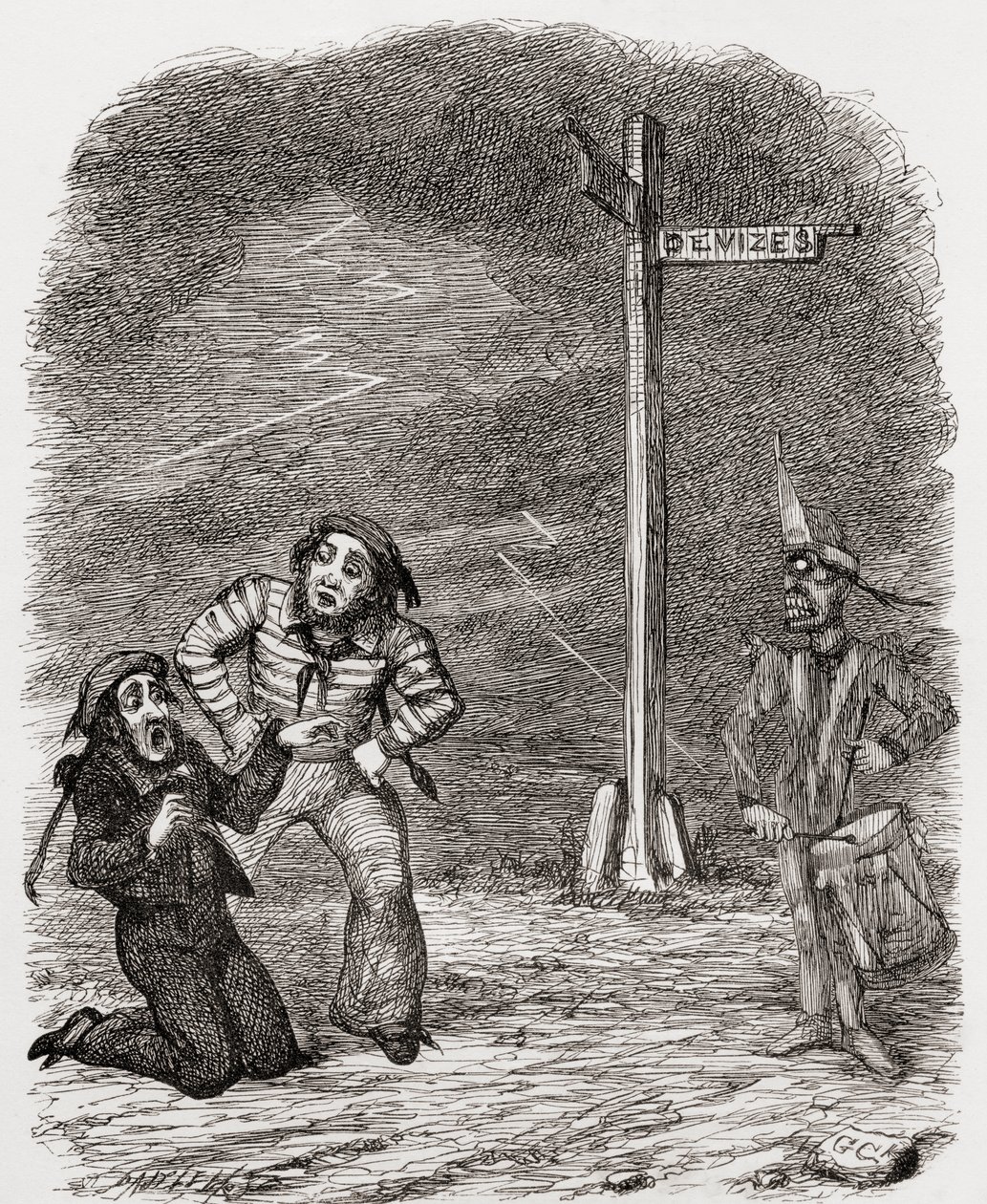 Kuvitus George Cruikshankin mukaan runolle "Kuollut rumpali", Thomas Ingoldsbyn teoksesta "The Ingoldsby Legends or Mirth and Marvels", julkaistu vuonna 1865 tekijältä English School