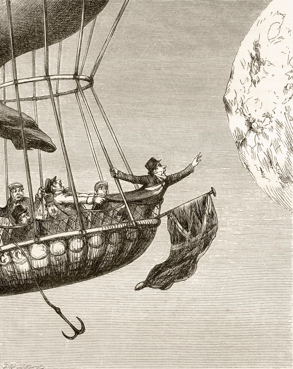 George Cruikshankin kuvitus runolle "The Monstre Balloon, "The Ingoldsby Legends or Mirth and Marvels" -kirjoituksesta, Thomas Ingoldsby, julkaistu vuonna 1865 tekijältä English School
