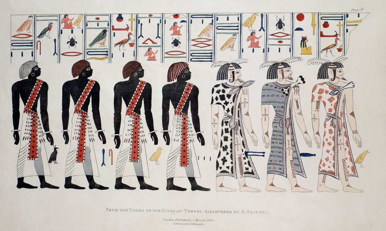 Kuvitus Theban kuninkaiden haudoista, jonka löysi G. Belzoni, painos julkaistu 1820 tekijältä English School