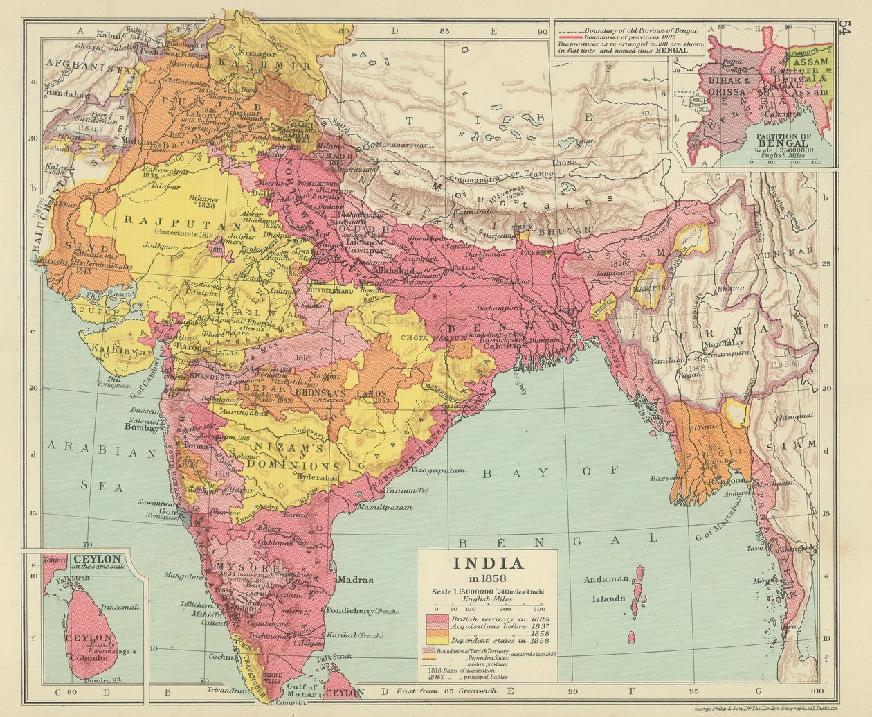 Intia vuonna 1858 (värilitro) tekijältä English School