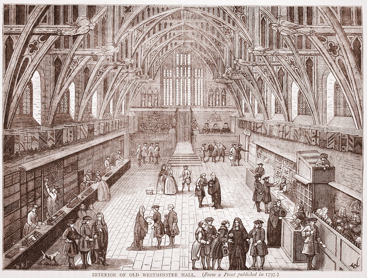 Old Westminster Hallin sisustus, vuonna 1797 julkaistusta vedosta tekijältä English School
