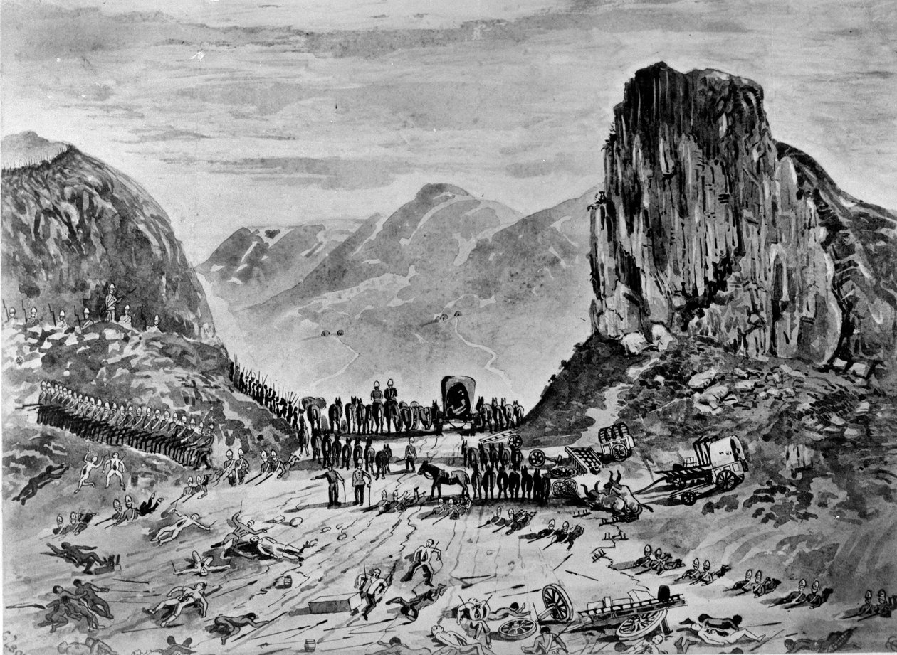 Isandhlwana taistelun jälkeen, 1879 (kynä ja muste ja pesu paperille) tekijältä English School