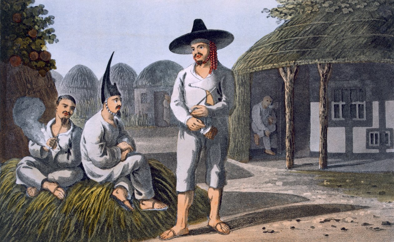 Sir James Halls Groupin saarelaiset, 1820 (värillinen akvatinta) tekijältä English School