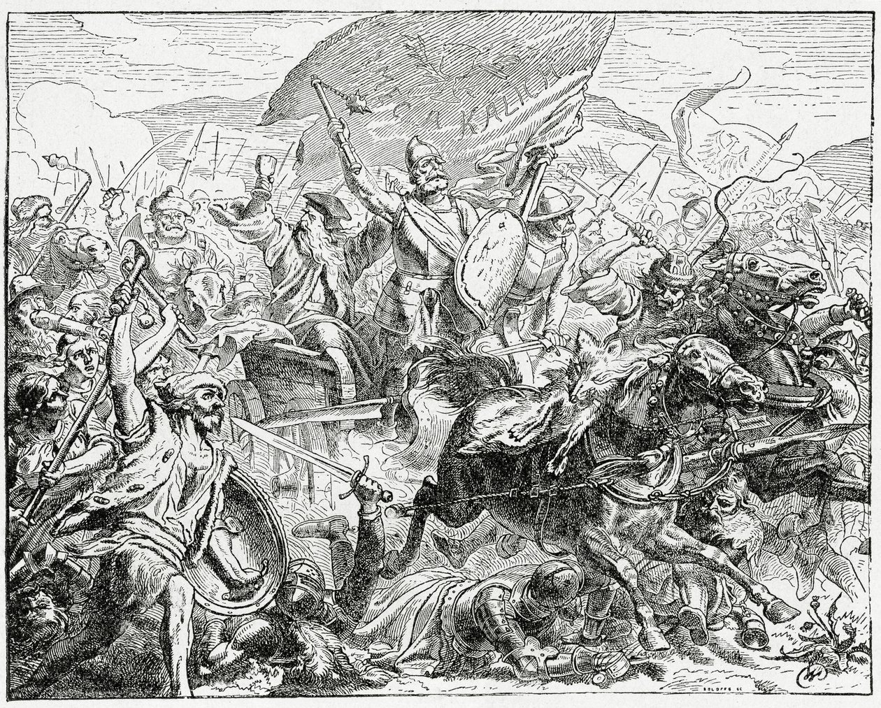 Jan Zizka voittajan puolella Grunwaldin taistelussa vuonna 1410, 1882 tekijältä English School
