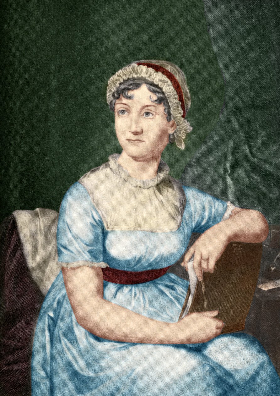 Jane Austenin (1775-1817) kuvitus teoksesta "Pienet matkat kuuluisien naisten koteihin", julkaistu 1897 (myöhempi väritys) tekijältä English School