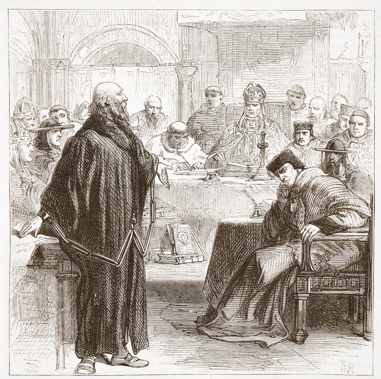 Jerome puhumassa oikeudenkäynnissä, kuvitus James Aitken Wylien (1808-1890) teoksesta The History of Protestantism, pub. 1878 tekijältä English School