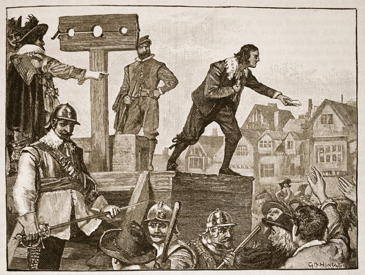 John Lilburne pillerillä, kuvitus Cassells Illustrated History of Englandista (seepiakuva) tekijältä English School