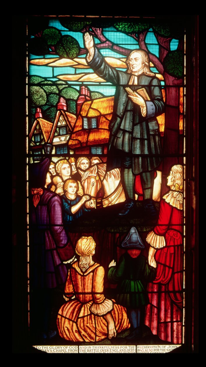 John Wesley (1703-91) saarnaa evankeliumia Englannissa, n. 1890 tekijältä English School