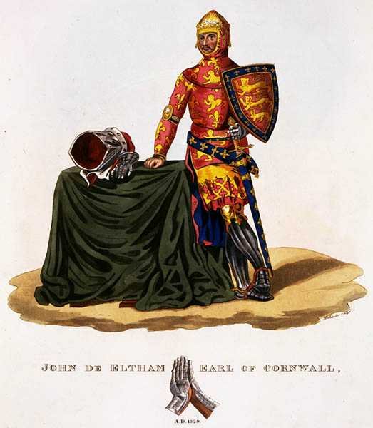 John of Eltham, Earl of Cornwall (1316-36) 1329, kaiverrus W. Maddocks, Samuel Rush Meyrickin kirjoittamasta "Ancient Armourista" tekijältä English School