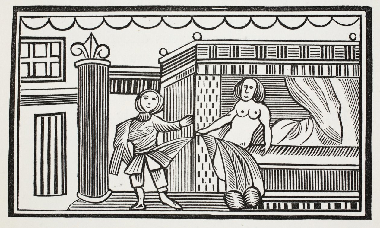Joseph ja hänen rakastajatar, kuvitus John Ashtonin kirjasta Chap-books of the Eightenth Century, pubi. 1882 tekijältä English School