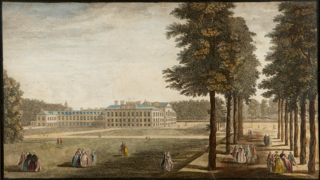 Kensingtonin palatsi, n. 1740-60 (käsinvärinen kaiverrus) tekijältä English School