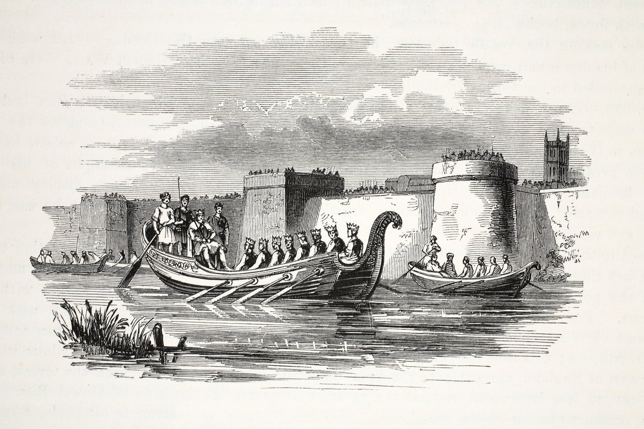 Kuningas Edgar soutaa kahdeksan Kings on the River Dee, pubi. 1800-luku (teräskaiverrus) tekijältä English School