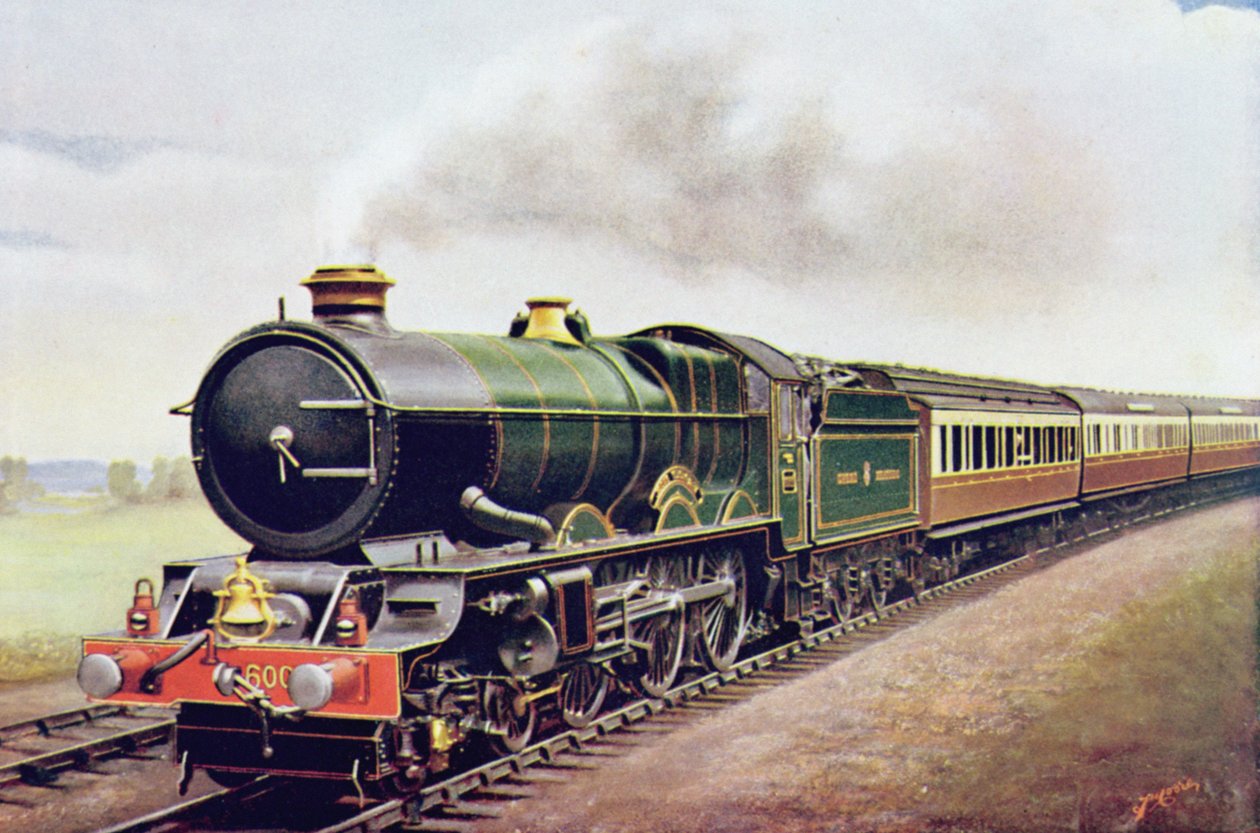 G.W.R Cornish Railway Expressin kuningas Yrjö V, kuvitus The Wonder Book of Railwaysista, neljästoista painos, toimittanut Harry Golding, 1929 tekijältä English School
