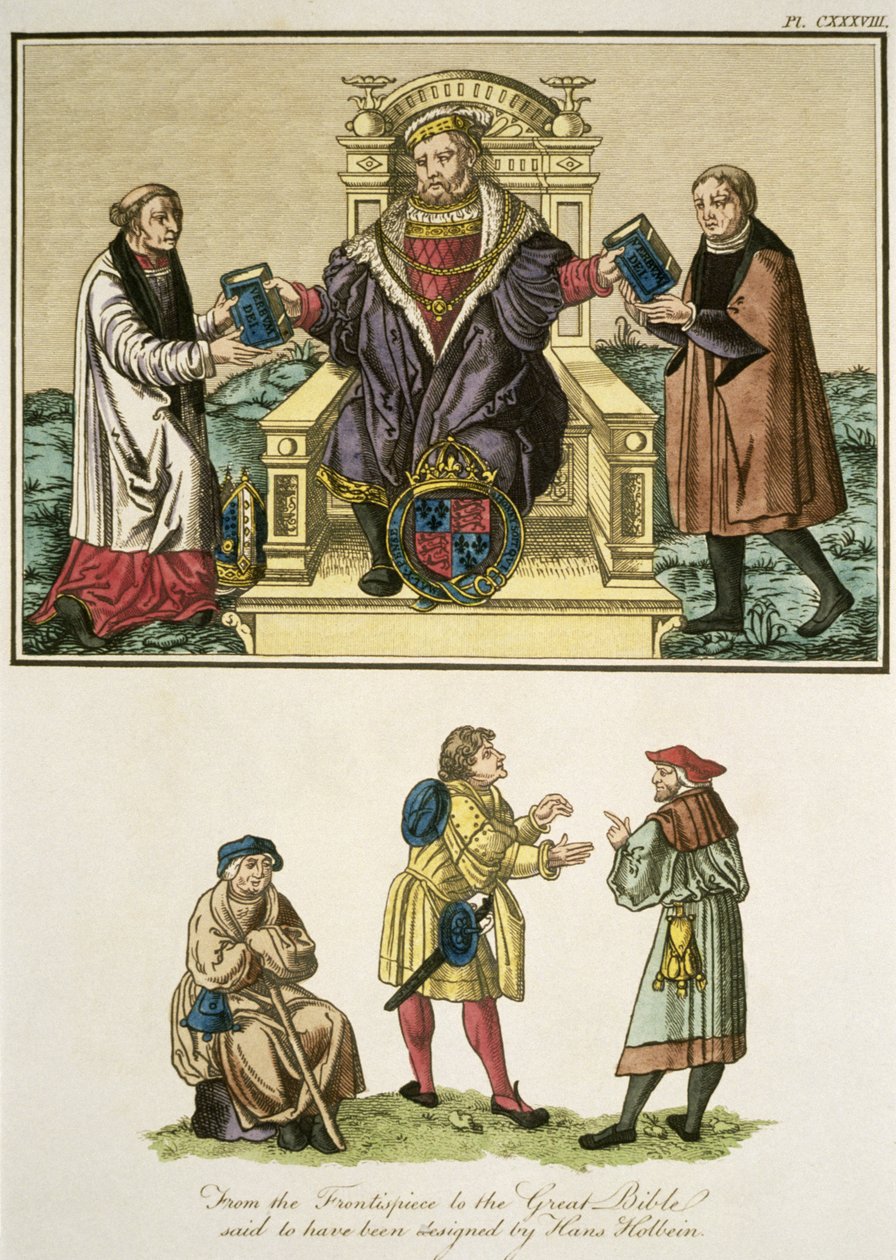 Kuningas Henrik VIII (1491-1547) Suuren Raamatun etukappaleesta sanotaan olevan Hans Holbeinin (14978-1543) suunnittelema kuva teoksesta "Täydellinen näkemys ihmisten pukeutumisesta ja tavoista". tekijältä English School