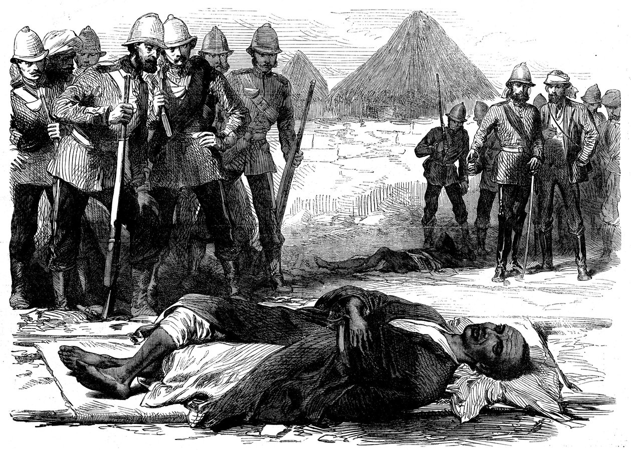 Kuningas Theodore, kun hän makasi kuolleena Magdalassa, Brittiläisestä Magdalan tutkimusmatkasta, 1868 tekijältä English School