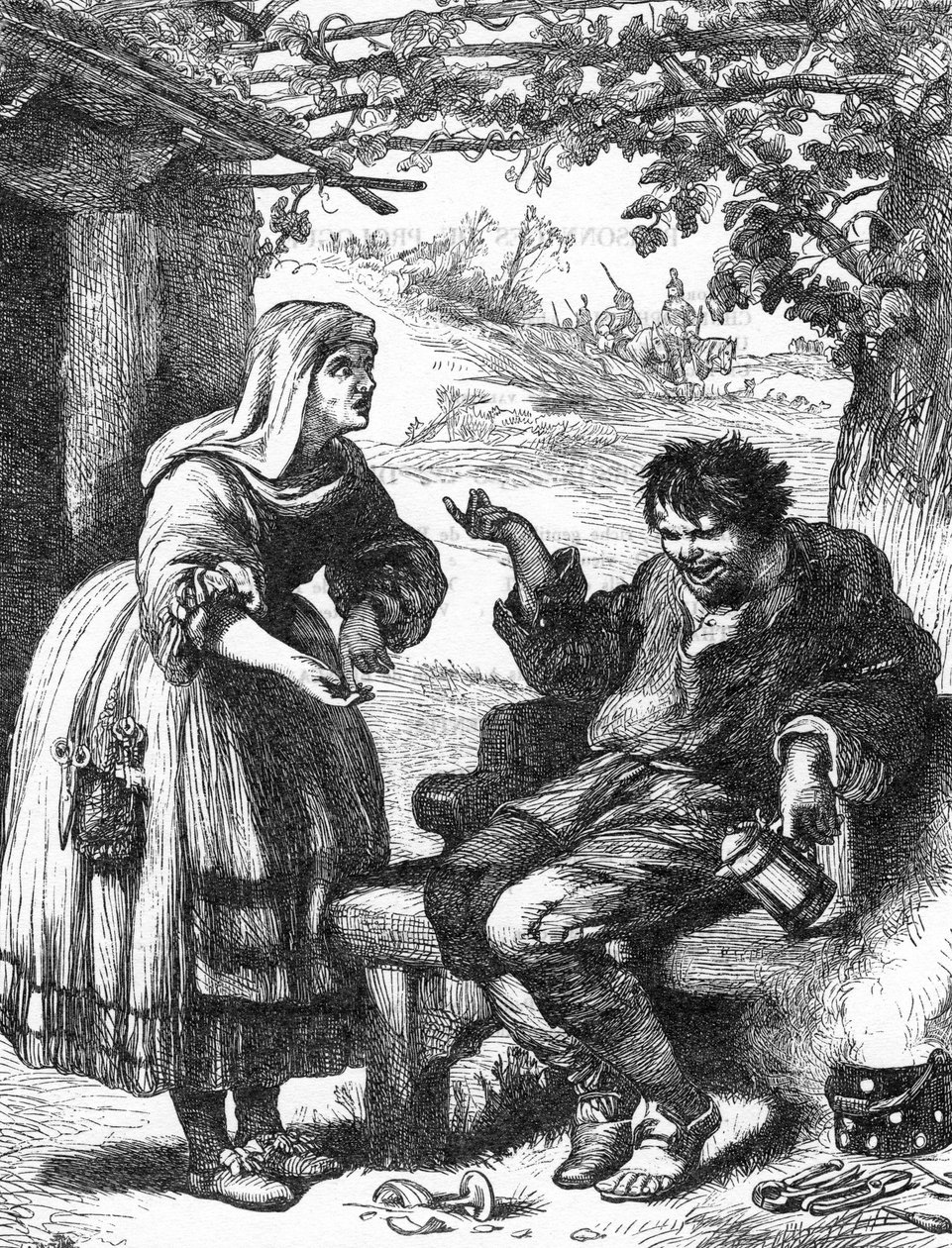 La Megere kesytetty (The Taming of the Shrew) - Kuvitus "" William Shakespearen valmiit teokset""" 1866 - Tämän painoksen kuvitukset ja yleinen muoto on lainattu Cassellin kuvitetusta Shakespearesta, joka julkaistiin Lontoossa tekijältä English School