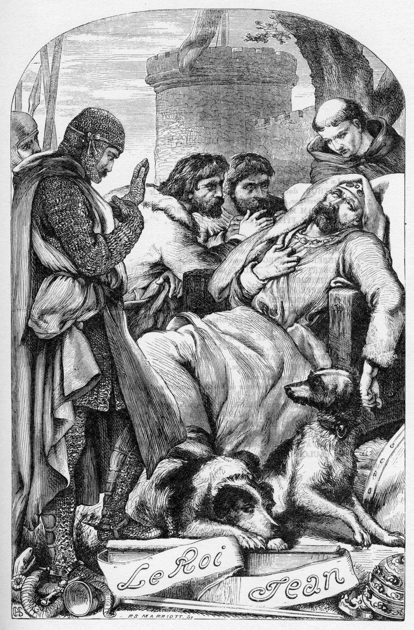 La Vie et la Mort du roi Jean (Kuningas Johnin elämä ja kuolema) - (John Lackland) Kuvitus julkaisussa "" William Shakespearen teokset valmistuvat"" 1866 - Tämän painoksen kuvitukset ja yleinen muoto on lainattu Cassellin kuvittamasta Shakespearesta, pub tekijältä English School