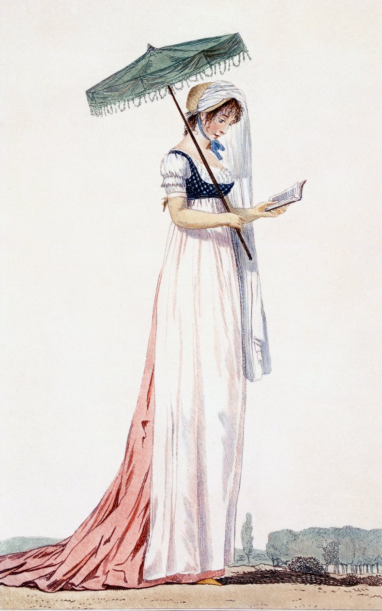 Naisten tyylikäs kesämekko päivänvarjolla, Delacourt, 1770 (värikaiverrus) tekijältä English School
