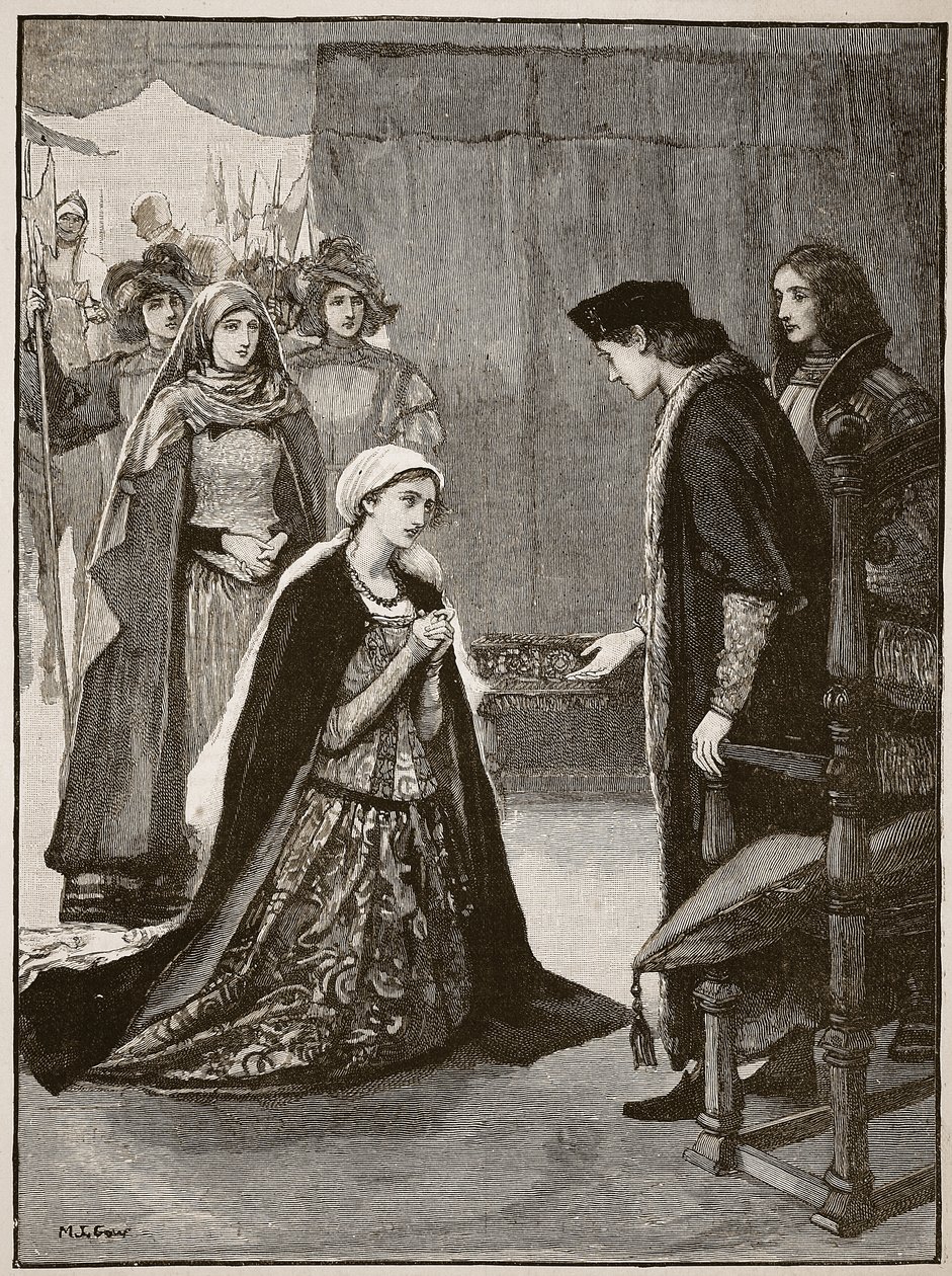 Lady Catherine Gordon ennen Henry VII:tä, kuvitus Cassells Illustrated History of Englandista (seepiakuva) tekijältä English School