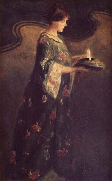 Nainen kynttilän kanssa, n. 1890 tekijältä English School