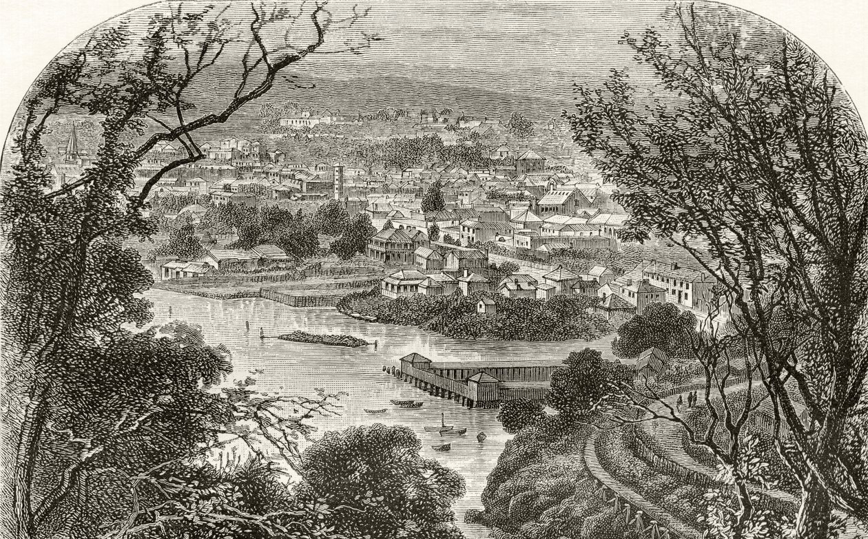 Launceston, Tasmania, n. 1880, Howard Willoughbyn "Australian Pictures" -julkaisusta, julkaisija Religious Tract Society, Lontoo, 1886 tekijältä English School