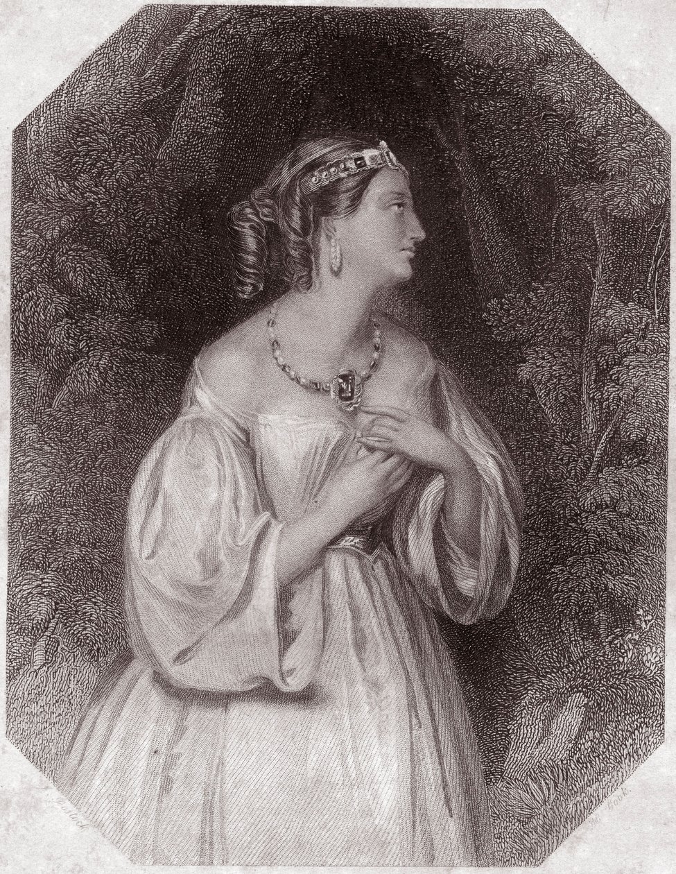 Lavinia, Tituksen tytär, Bassianuksen (Titus Andronicus tai La Tres Lamentable Roman Tragedie, Titus Andronicus) morsian - "" Shakespearen naisten galleriassa, kokoelma 45 vakavaa muotokuvaa varhaisilta Lontoon taiteilijoilta, rikastettuna kriittisillä arv tekijältä English School