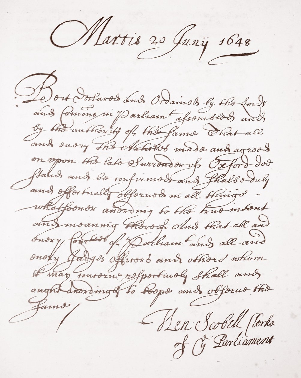 Henry Scobellin kirje, 20. kesäkuuta 1648 tekijältä English School