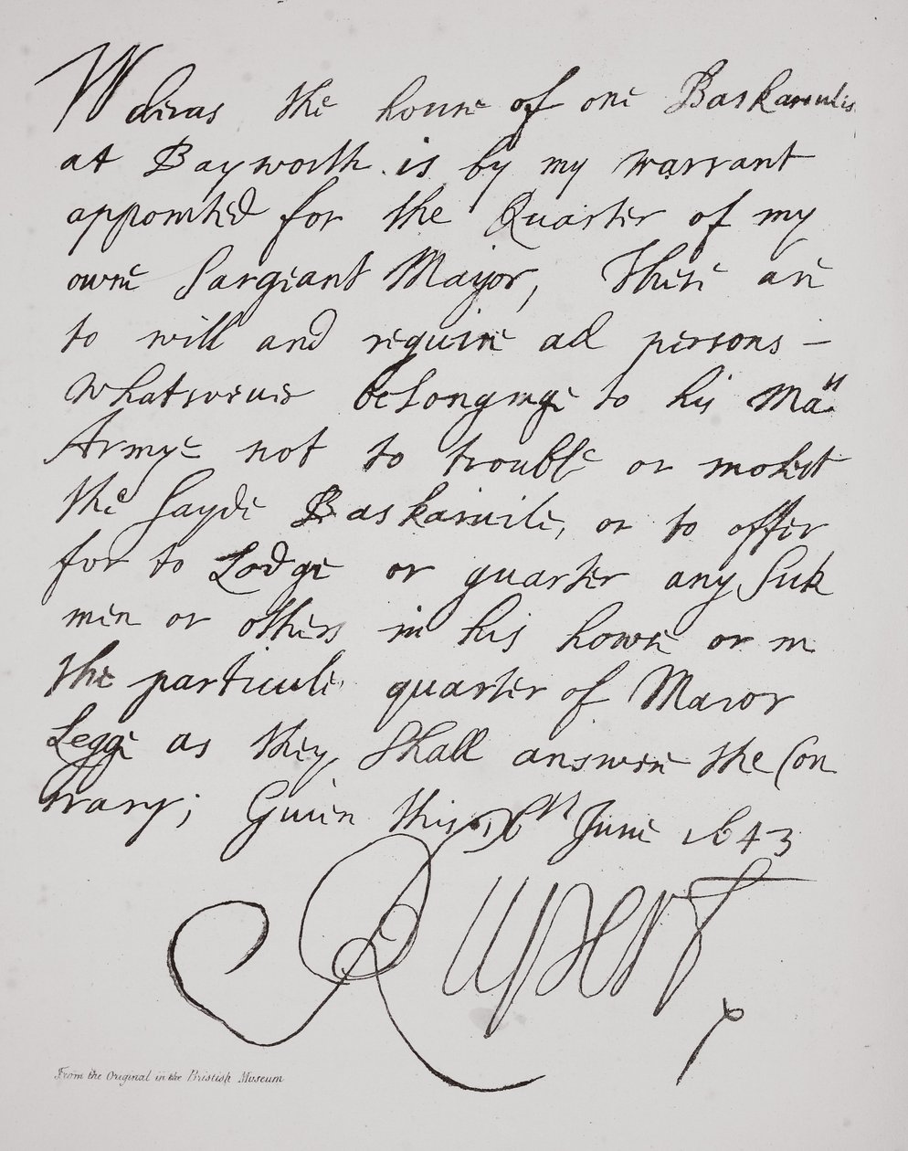 Prinssi Rupertin kirje, kesäkuu 1643 tekijältä English School