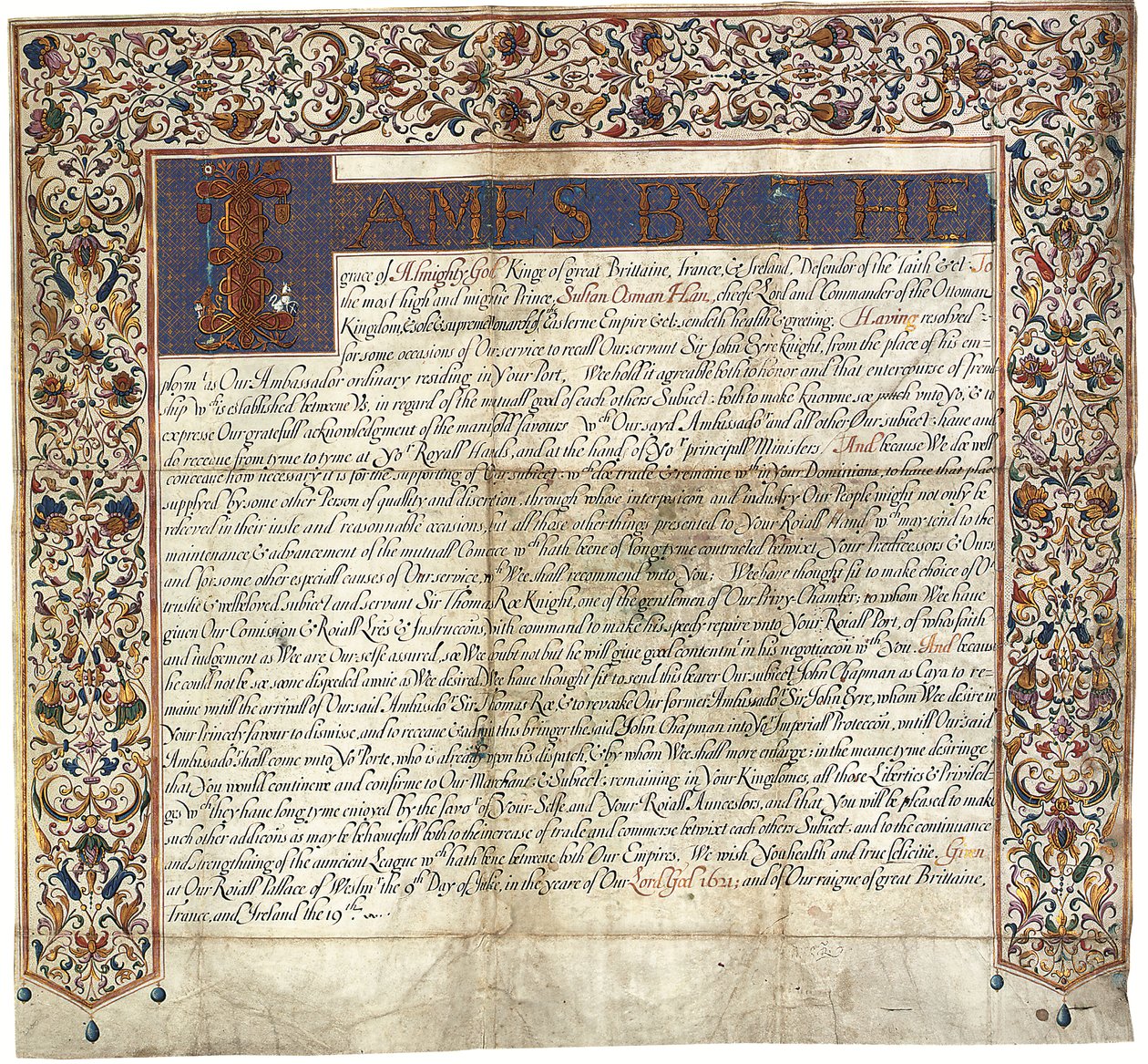 Kirje sulttaani Osman Hanille kuningas James VI & I:ltä tekijältä English School