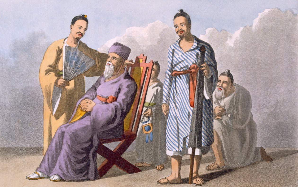 Lewchewan Chief ja Attendants, 1820 (värillinen akvatinta) tekijältä English School