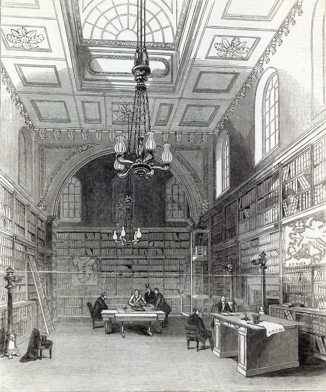 House of Lordsin kirjasto, The Illustrated London News -lehdestä, 22. maaliskuuta 1845. tekijältä English School