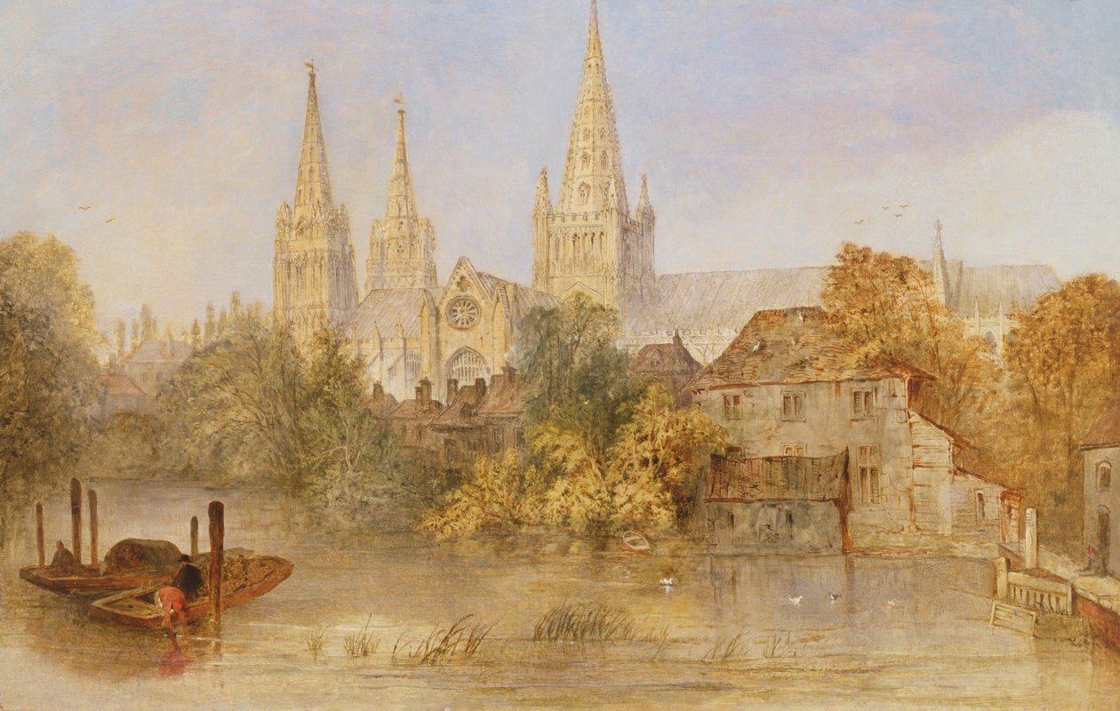 Lichfieldin katedraali Stowe Poolista, noin 1850 tekijältä English School