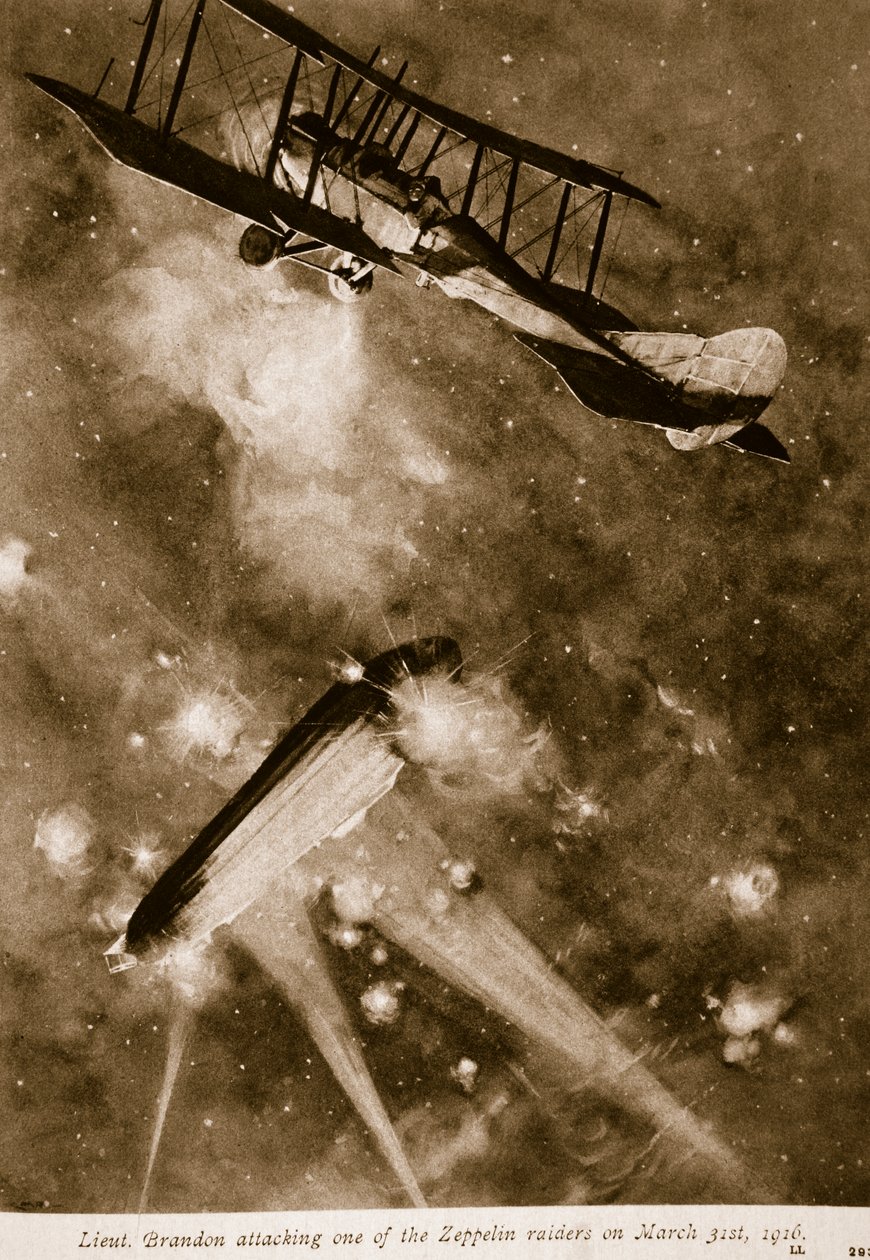 Liut. Brandon hyökkää yhden Zeppelin-ryöstäjän kimppuun 31. maaliskuuta 1916, 1914-1919 tekijältä English School