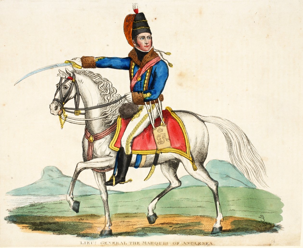 Kenraaliluutnantti The Marquis of Anglesea, pub. kirjoittanut Richard Evans, engr Romney, kuvitus William Mudfordin historiallisesta kertomuksesta Waterloon taistelusta, 1816 tekijältä English School