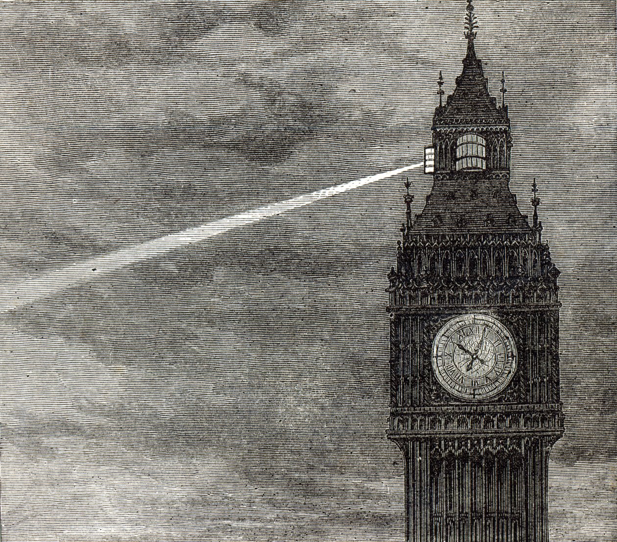 Valo kellotornissa, parlamenttitalo Illustrated London Newsista, 16. elokuuta 1873 tekijältä English School