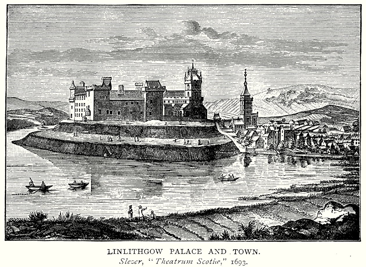 Linlithgowin palatsi ja kaupunki (kaiverrus) tekijältä English School