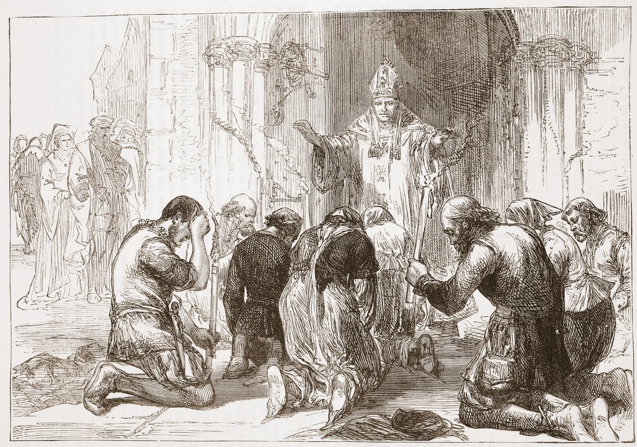 Lollardit kiistelevät uskoaan, esimerkki James Aitken Wylien (1808-1890) teoksesta The History of Protestantism, pub. 1878 tekijältä English School
