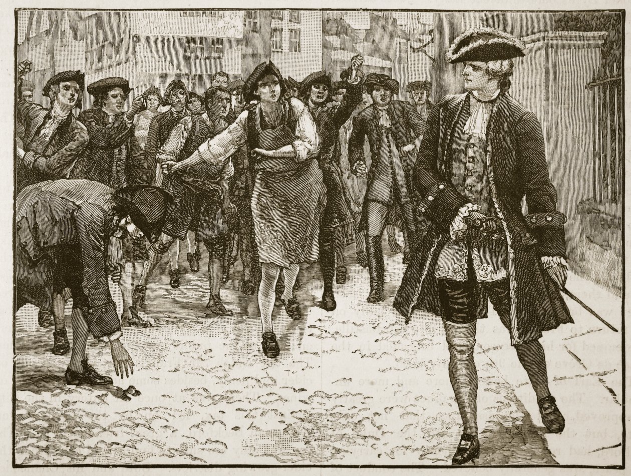 Lord Bute ja lontoolaiset, 1763, kuvitus Cassells Illustrated History of Englandista (seepiakuva) tekijältä English School