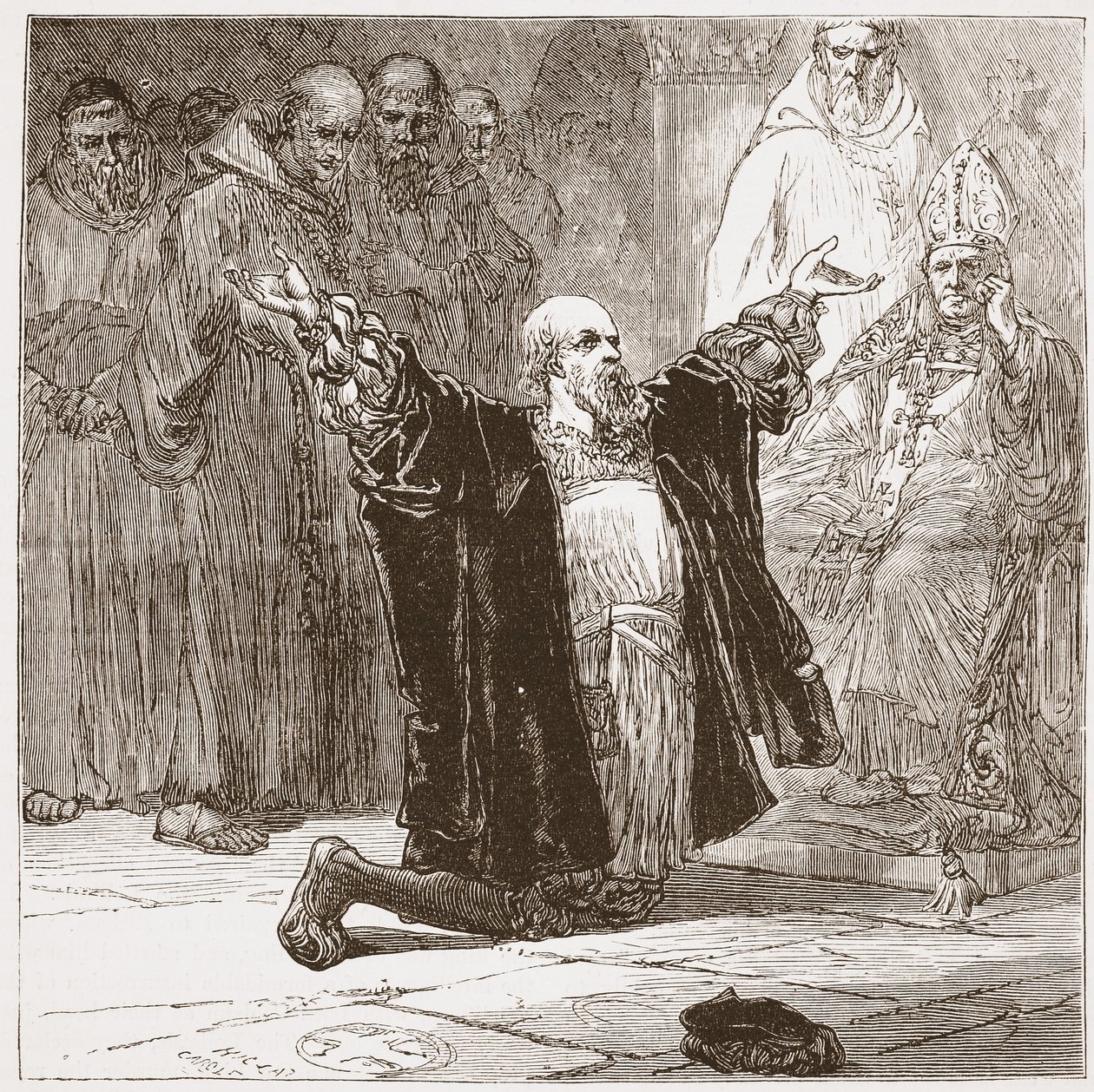 Lord Cobham piispojen edessä, kuvitus James Aitken Wylien (1808-1890) teoksesta The History of Protestantism, pub. 1878 tekijältä English School