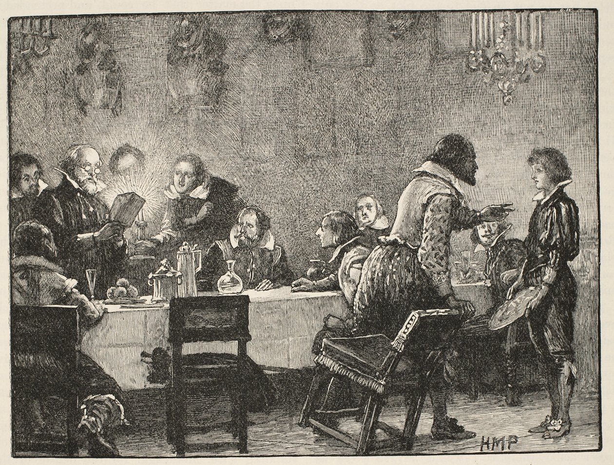 Lord Monteagle ja varoituskirje ruutijuonesta, kuvitus Cassells Illustrated History of Englandista (seepiakuva) tekijältä English School