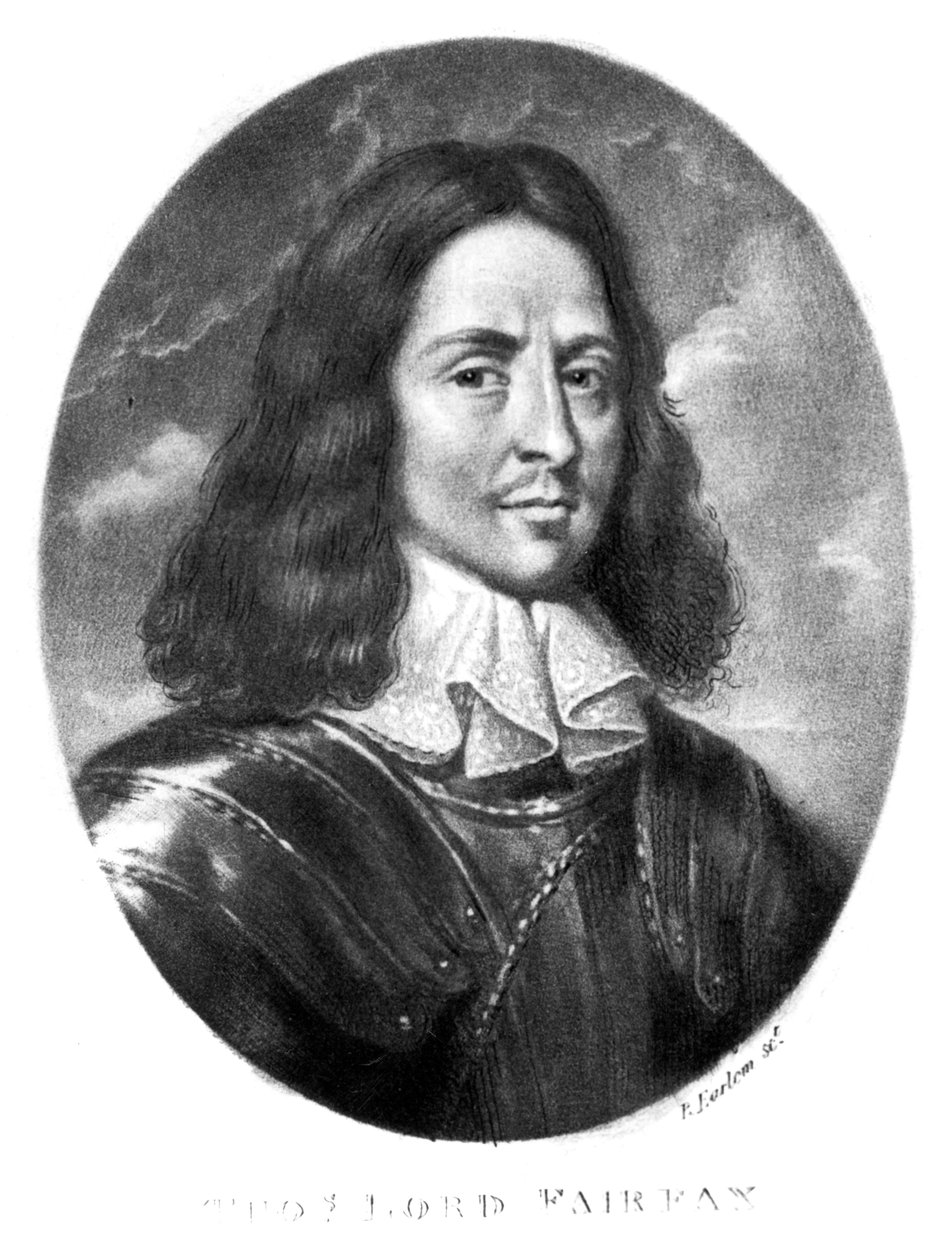 Lord Thomas Fairfaxin (1612-71) kuvitus teoksesta "Ison-Britannian historian maineikkaiden hahmojen muotokuvat", kaivertanut Richard Earlom (1743-1822) (mezzotint) tekijältä English School