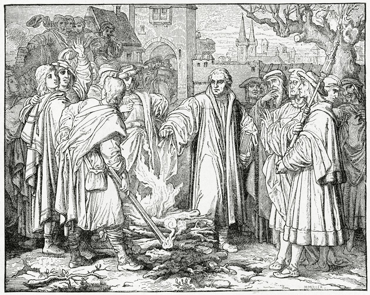 Luther Burns the Popes Bull 1520, 1882 tekijältä English School