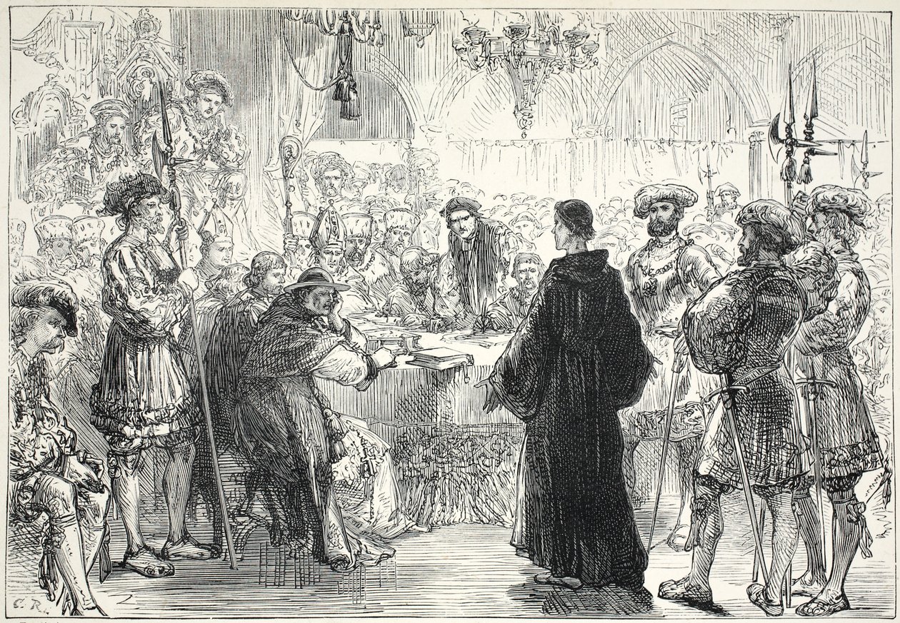 Luther ennen Wormsin valtiopäiviä, kuvitus James Aitken Wylien (1808-1890) teoksesta The History of Protestantism, pub. 1878 tekijältä English School