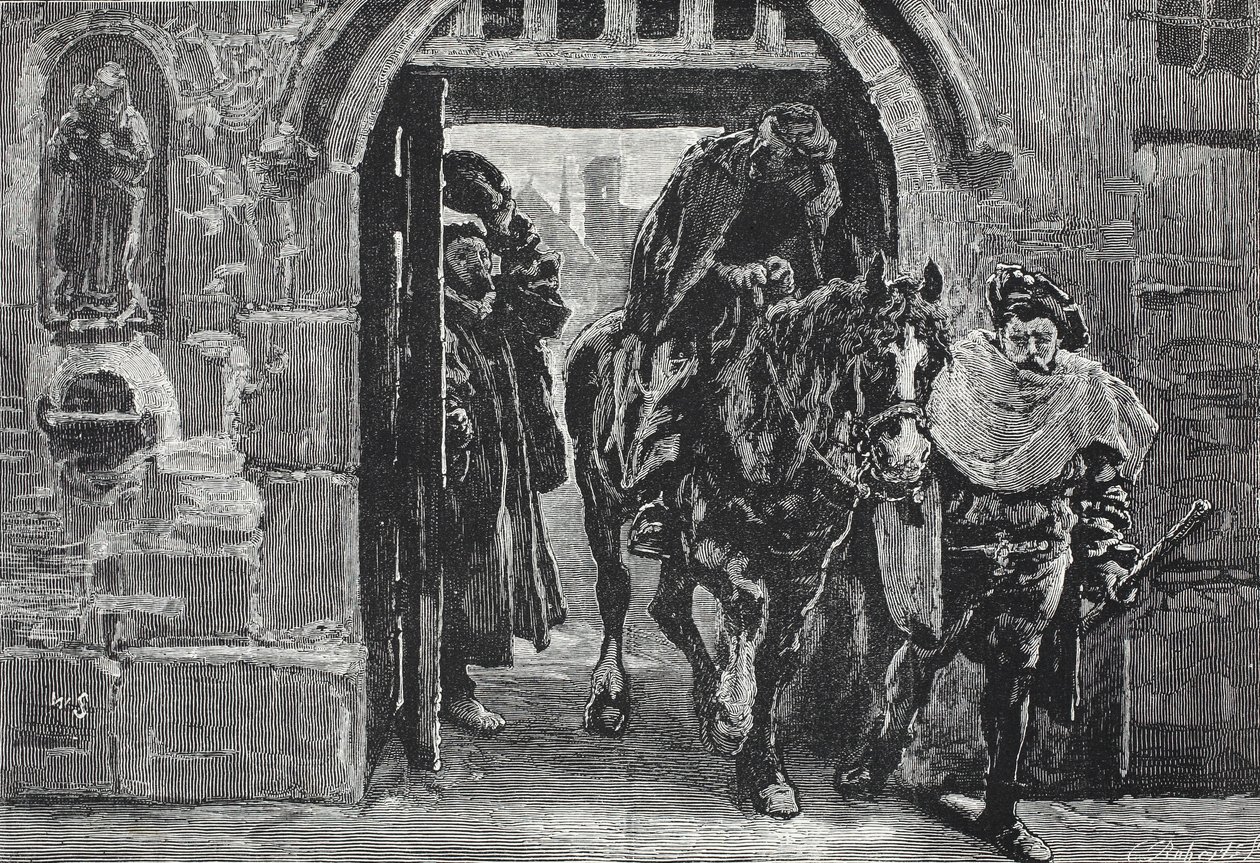 Luther pakenemassa Augsburgista, kuvitus James Aitken Wylien (1808-1890) Protestantismin historiasta, pub. 1878 tekijältä English School