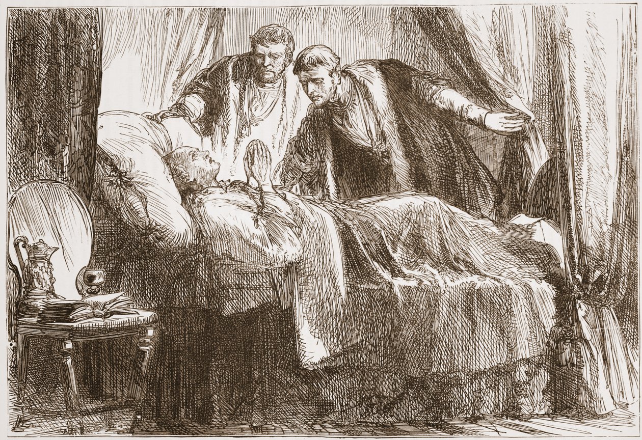 Luther kuolinvuoteella, kuvitus James Aitken Wylien (1808-1890) teoksesta The History of Protestantism, pub. 1878 tekijältä English School