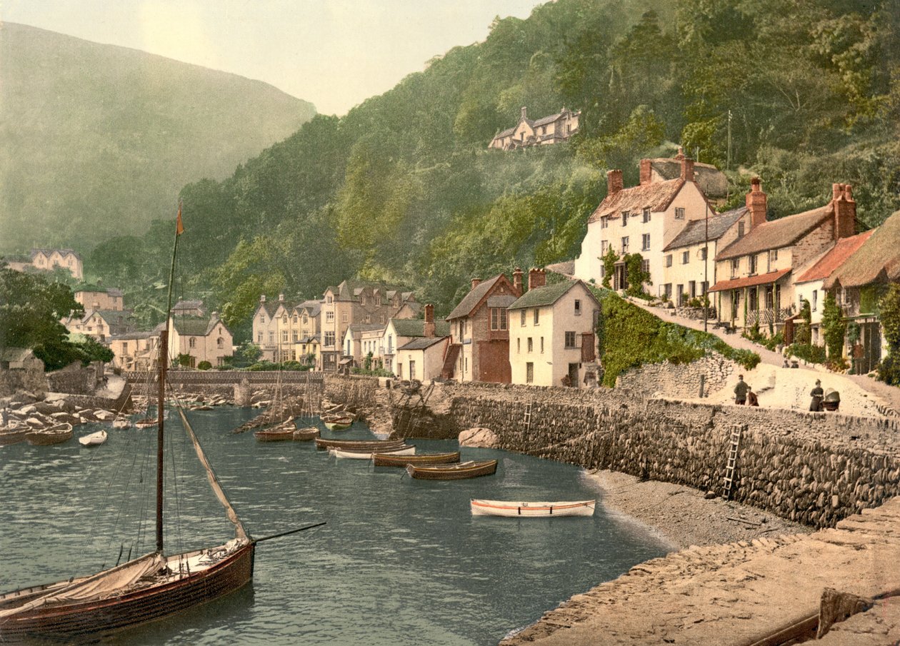 Lynmouth Harbour (käsin värjätty kuva) tekijältä English School
