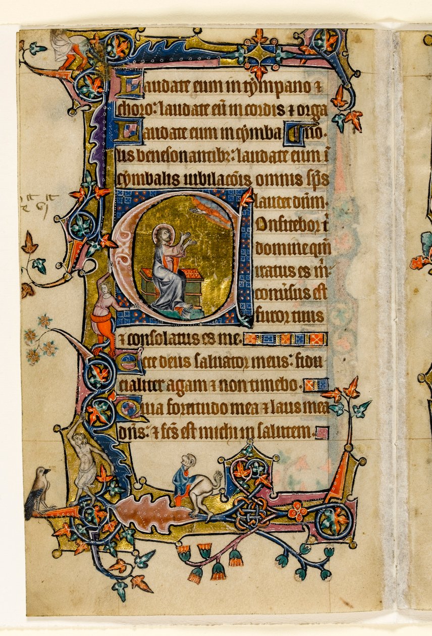 MS 1-2005, fol. 207v: Isaiah Praying, historiallinen alkukirja Macclesfield Psalterista, Use of Sarum, East Anglia, n. 1330 tekijältä English School