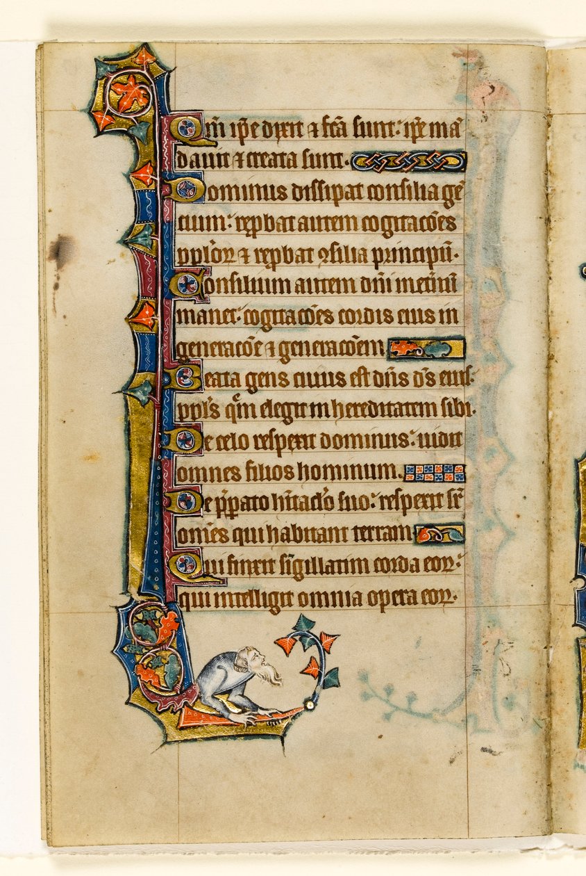 MS 1-2005, fol. 47v: Groteski, marginaalinen koristelu Macclesfield Psalterista, Use of Sarum, East Anglia, n. 1330 tekijältä English School