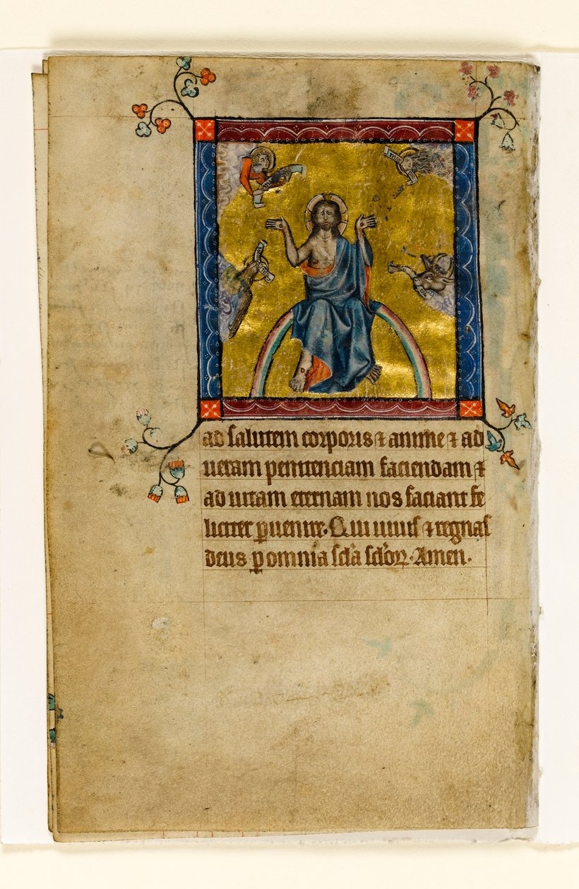 MS 1-2005, fol. 8v: Kristus tuomiossa, miniatyyri Macclesfield Psalterista, Use of Sarum, East Anglia, n. 1330 tekijältä English School