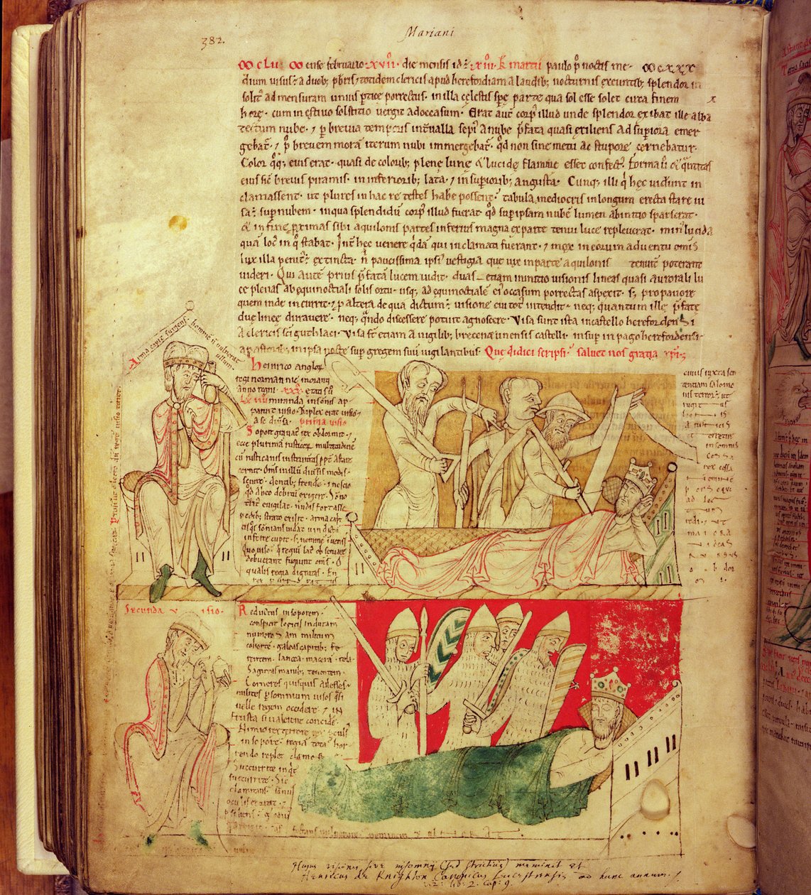 MS CCC 157 s.382 Kuningas Henrik I:n Normandiassa vuonna 1130 näkemät näyt Worcester Chroniclesta, n. 1130-40 (vellum) tekijältä English School